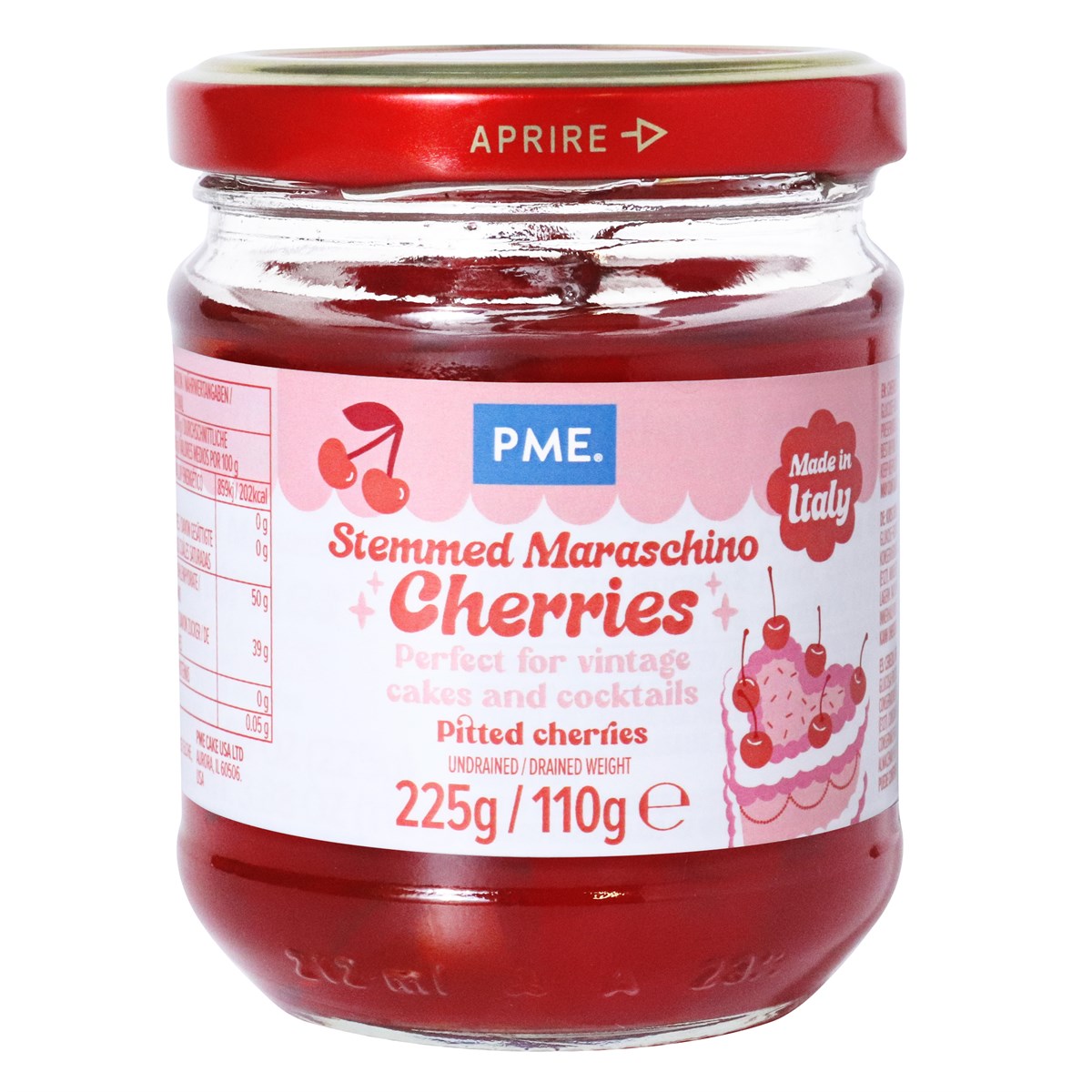 Maraschino-kirsebær med rød stilk - 225g, PME