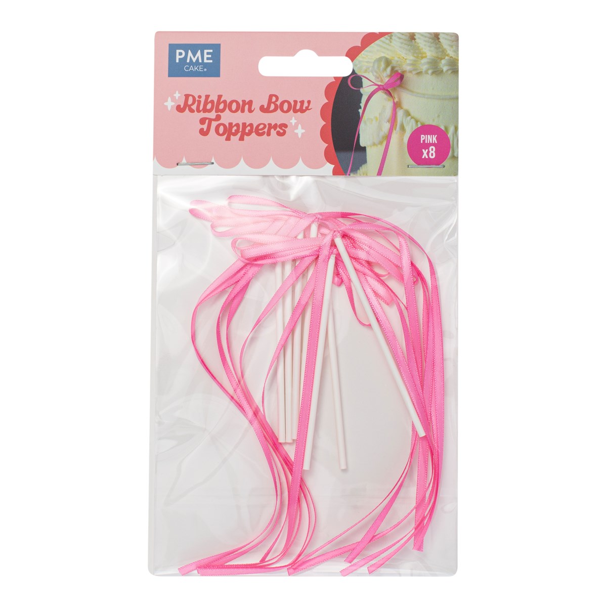 Ribbon Bow Cake Topper - Rosa 8 st, PME