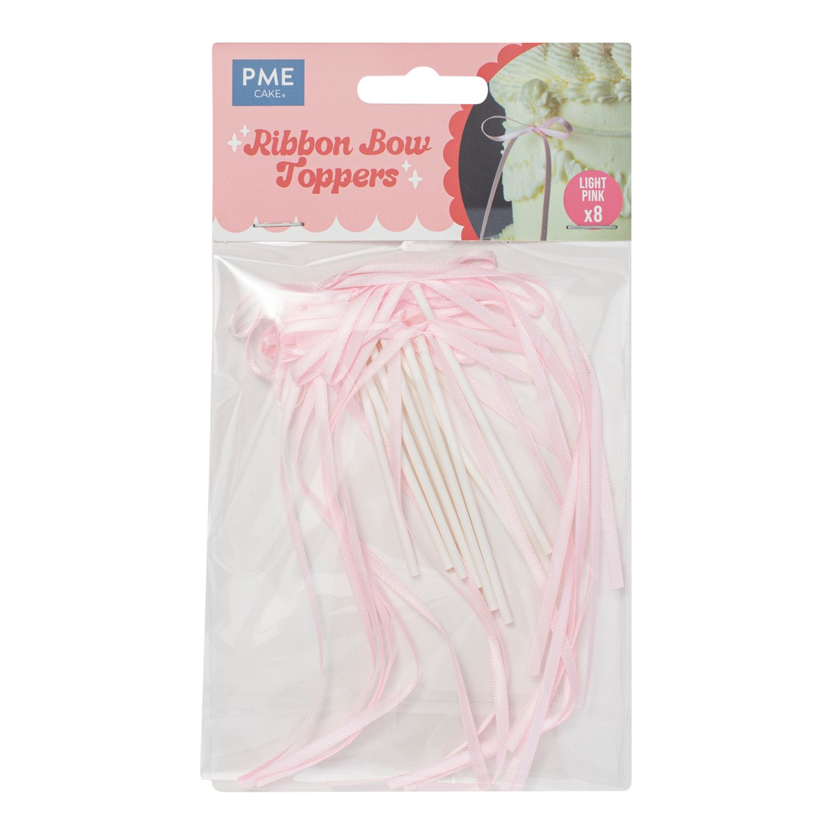 Ribbon Bow Cake Topper - Ljusrosa 8 st, PME