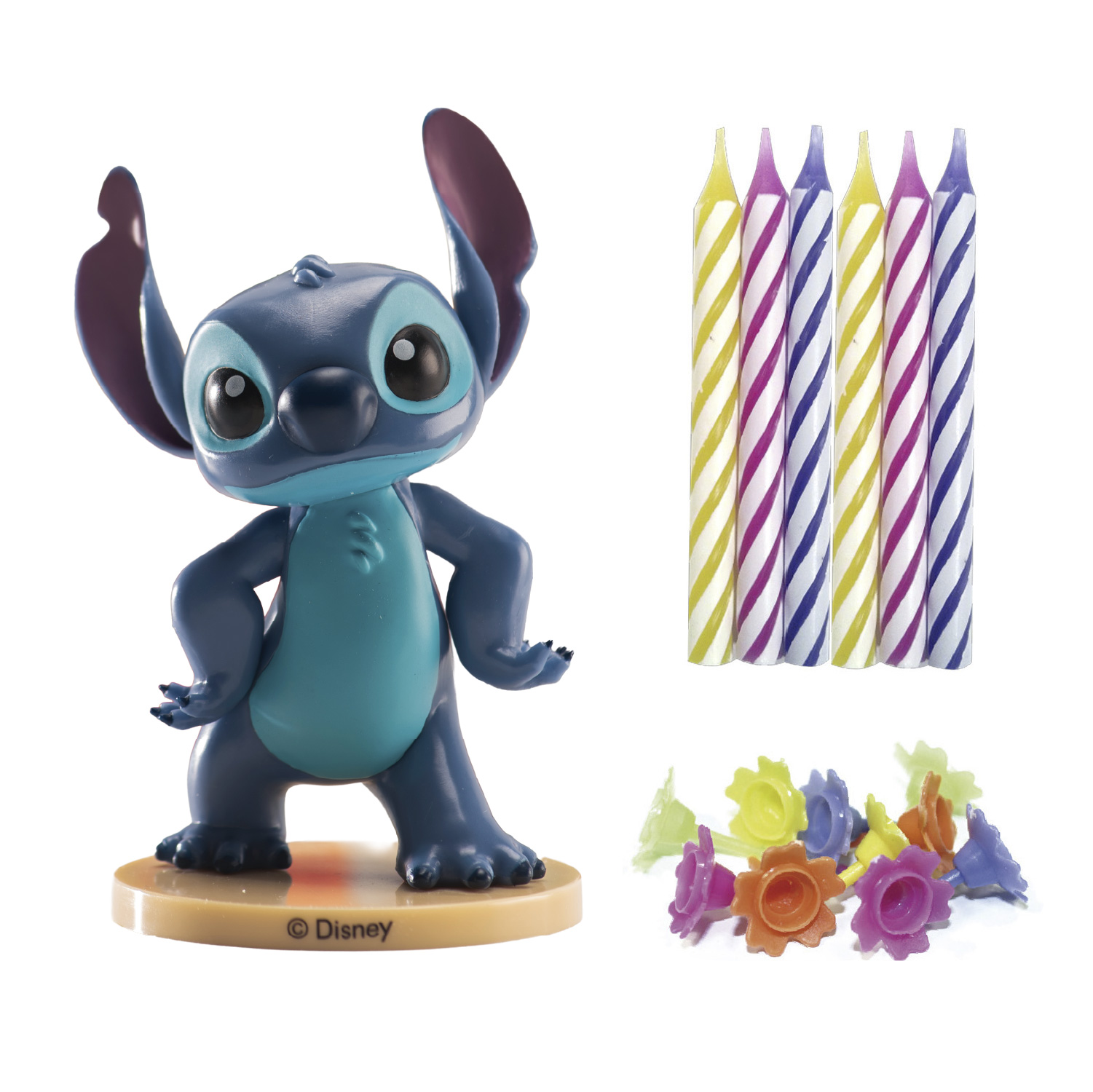 Toppfigur – Stitch med 10 tårtljus och hållare, Dekora